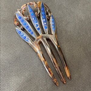 Elegant Vintage Tortoiseshell Hair Comb with Blue Accents